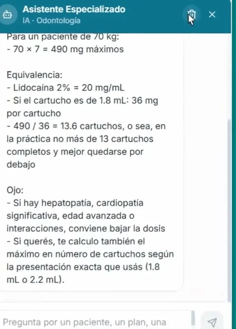 Consultas al asistente especializado en odontología.